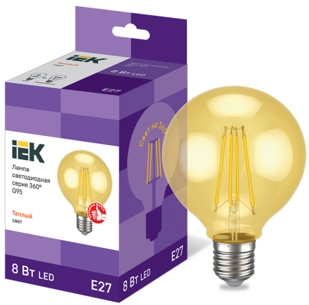 Лампа LED G95 шар золото 8Вт 230В 2700К E27 серия 360° IEK