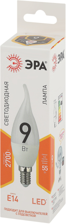 Лампа светодиодная Эра LED BXS-9W-827-E14 (диод, свеча на ветру, 9Вт, тепл, E14)