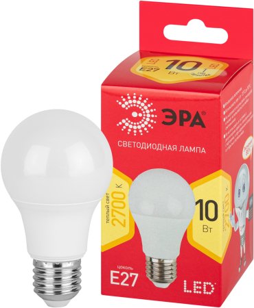 LED A60-10W-827-E27 R ЭРА (диод, груша, 10Вт, тепл, E27) (10/100/2000)