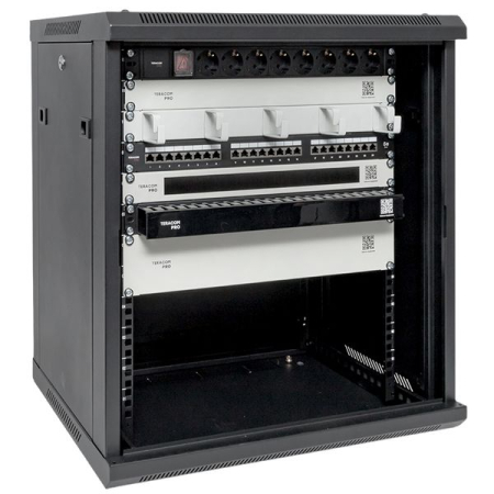 Шкаф настенный 19" TERACOM PRO 12U 600х450 мм дверь стеклянная с замком-ручкой чёрный