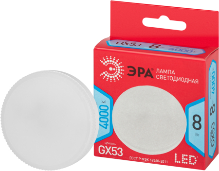 Лампочка светодиодная ЭРА RED LINE LED GX-8W-840-GX53 R GX53 8Вт таблетка нейтральный белый свет