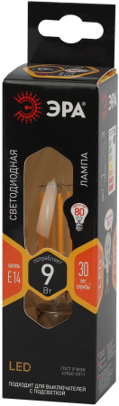 F-LED BXS-9W-827-E14 ЭРА (филамент, свеча на ветру, 9Вт, тепл, E14) (10/100/4000)