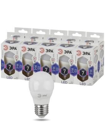 Лампа светодиодная Эра LED P45-7W-860-E27 (диод, шар, 7Вт, хол, E27)