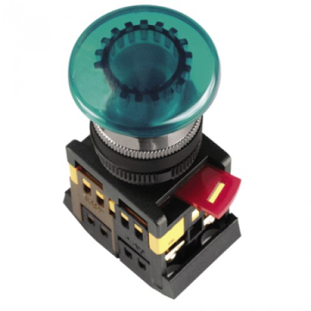 Кнопка AELA-22 "Грибок" зеленый d22мм неон/240В 1з+1р IEK