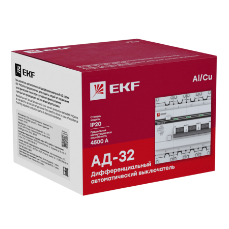Дифференциальный автомат АД-32 3P+N 32А/30мА (хар. C, AC, электронный, защита 270В) 4,5кА EKF PROxim