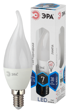 Лампа светодиодная Эра LED BXS-7W-840-E14 (диод, свеча на ветру, 7Вт, нейтр, E14)