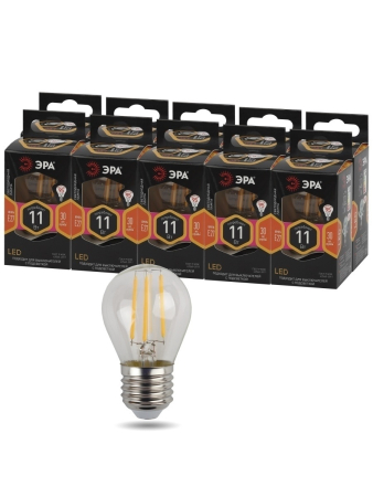 F-LED P45-11w-827-E27 ЭРА (филамент, шар, 11Вт, тепл, E27) (10/100/4000)