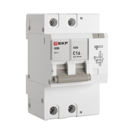 Дифференциальный автомат АД-2 16А/ 30мА (хар. C, AC, электронный, защита 270В) 6кА EKF PROxima