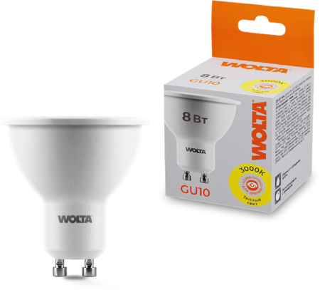 Лампа LED WOLTA PAR16  8Вт 700лм GU10 3000К   1/50