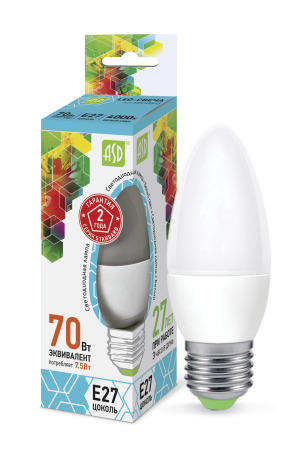 Лампа светодиодная LED-СВЕЧА-standard 7.5Вт 230В Е27 4000К 675Лм ASD