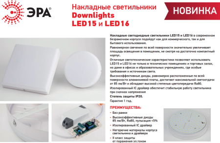 Светильник светодиодный ЭРА LED 15-36-4K накладной круглый 36Вт 4000К