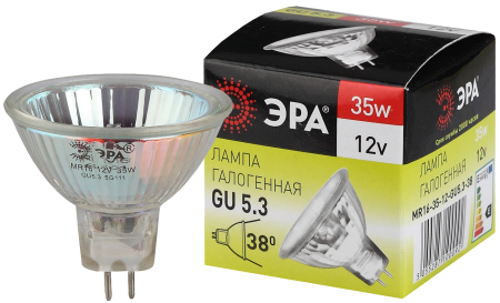 Лампа галогенная GU5.3-MR16-35W-12V-CL  ЭРА (галоген, софит, 35Вт, нейтр, GU5.3)