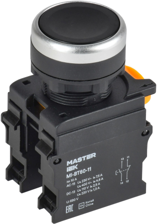 Кнопка d=22мм 1NO+1NC чёрная MASTER IEK