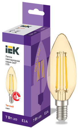 Лампа LED C35 свеча золото 7Вт 230В 2700К E14 серия 360° IEK