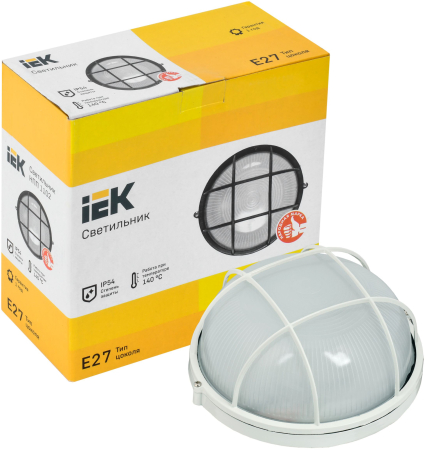 Светильник НПП1102 белый/круг с реш. 100Вт IP54 IEK