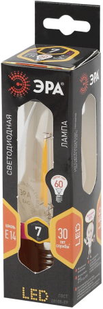 Лампа светодиодная Эра F-LED B35-7W-827-E14 (филамент, свеча, 7Вт, тепл, E14)