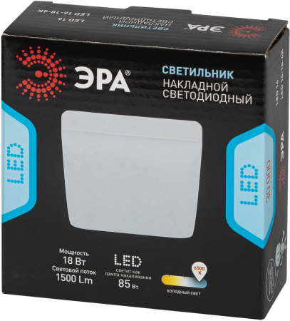 Светильник светодиодный ЭРА LED 16-18-6K накладной квадратный 18Вт 6500К