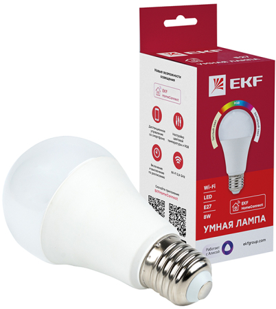 Умная лампа EKF Connect 8W WIFI RGBW E27