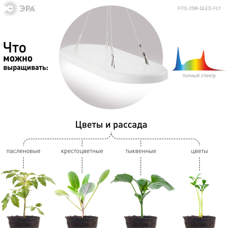 FITO-25W-QLED-FLY  Светильник для растений ЭРА FITO-25W-QLED-FLY подвесной полного спектра 25 Вт