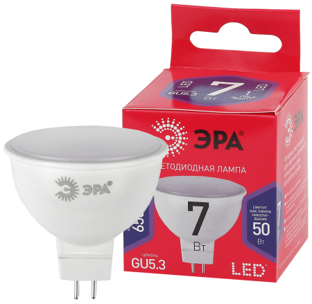 LED MR16-7W-865-GU5.3 R ЭРА (диод, софит, 7Вт, хол, GU5.3) (10/100/4800)