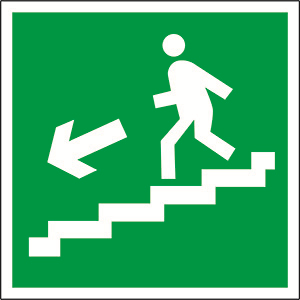 Знак безопасности BL-3015B,E14 "Напр, к эвакуац, выходу по лестн, вниз (лев,)"
