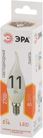 Лампа светодиодная Эра LED BXS-11W-827-E14 (диод, свеча на ветру, 11Вт, тепл, E14)