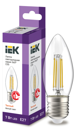 Лампа LED C35 свеча прозр. 7Вт 230В 3000К E27 серия 360° IEK