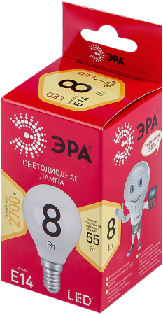 Лампочка светодиодная ЭРА RED LINE LED P45-8W-827-E14 R Е14 / E14 8 Вт шар теплый белый свет