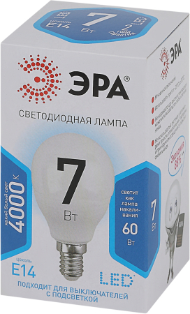 Лампа светодиодная Эра LED P45-7W-840-E14 (диод, шар, 7Вт, нейтр, E14)