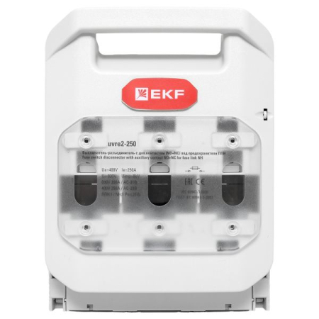 Выключатель-разъединитель УВРЭ v2 250А с дополнительным контактом (NO+NC) откидного типа под предохранители ППН (габ.1) EKF