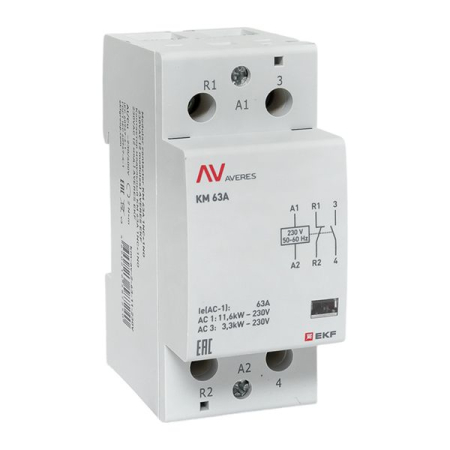 Контактор модульный КМ 63А 1NC+1NO 230VAC (2 мод.) AVERES EKF