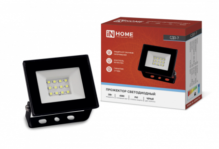 Прожектор светодиодный СДО-7 20Вт 230В 6500К IP65 черный IN HOME