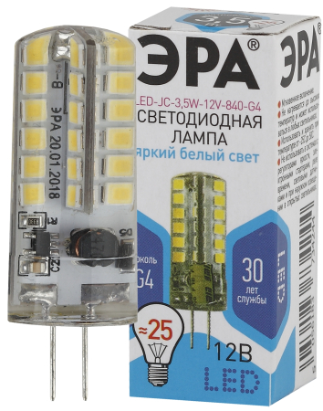 Лампы СВЕТОДИОДНЫЕ СТАНДАРТ LED JC-3,5W-12V-840-G4  ЭРА (диод, капсула, 3,5Вт, нейтр, G4)