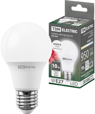Лампа светодиодная А60 10 Вт, 230 В, 6500 К, E27 TDM
