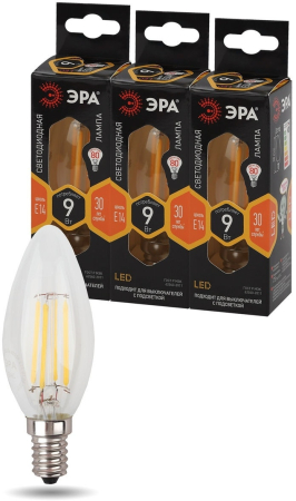 F-LED B35-9w-827-E14 ЭРА (филамент, свеча, 9Вт, тепл, E14) (10/100/3500)