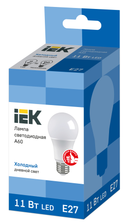 Лампа LED A60 шар 11Вт 230В 6500К E27 IEK