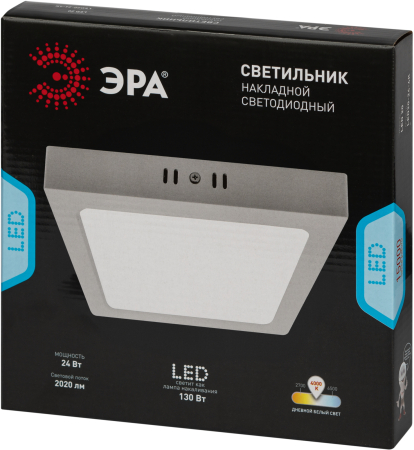 LED 20-24-4K  Светильник светодиодный ЭРА LED 20-24-4K накладной квадратный 24Вт 4000К