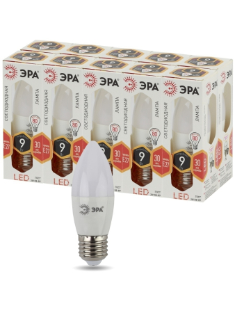 Лампа светодиодная Эра LED B35-9W-827-E27 (диод, свеча, 9Вт, тепл, E27)