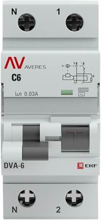 Дифференциальный автомат DVA-6 1P+N  6А (C)  30мА (AC) 6кА EKF AVERES