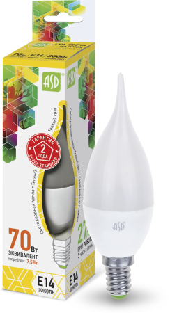 Лампа светодиодная LED-СВЕЧА НА ВЕТРУ-standard 7.5Вт 230В Е14 3000К 675Лм ASD