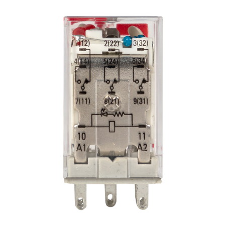 Реле промежуточное с кнопкой и мех. Индикацией RPAt 22/3 10A 230В AC EKF AVERES