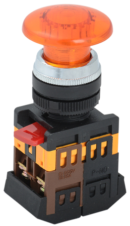 Кнопка AELA-22 "Грибок" желтый d22мм неон/240В 1з+1р IEK