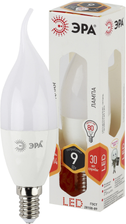 Лампа светодиодная Эра LED BXS-9W-827-E14 (диод, свеча на ветру, 9Вт, тепл, E14)