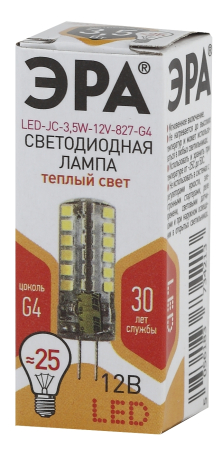 Лампы СВЕТОДИОДНЫЕ СТАНДАРТ LED JC-3,5W-12V-827-G4  ЭРА (диод, капсула, 3,5Вт, тепл, G4)