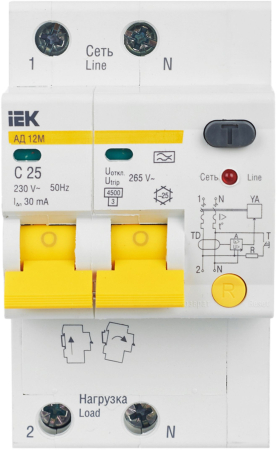 Диф. автомат АД12М 2Р С25 30мА IEK