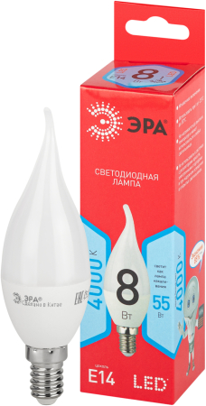 Лампочка светодиодная ЭРА RED LINE LED BXS-8W-840-E14 R E14 / E14 8 Вт свеча на ветру нейтральный белый свет