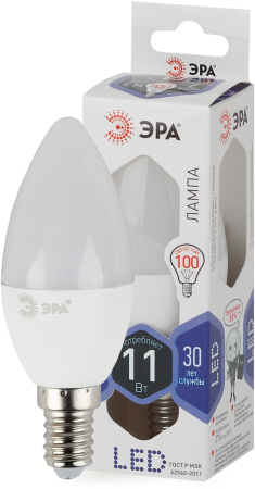 Лампа светодиодная Эра LED B35-11W-860-E14 (диод, свеча, 11Вт, хол, E14)