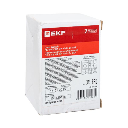 Переключатель кулачковый ПК-1-43 10А 3P "1-0-2" EKF PROxima