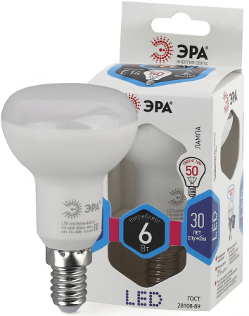 Лампа светодиодная Эра LED R50-6W-840-E14 (диод, рефлектор, 6Вт, нейтр, E14)