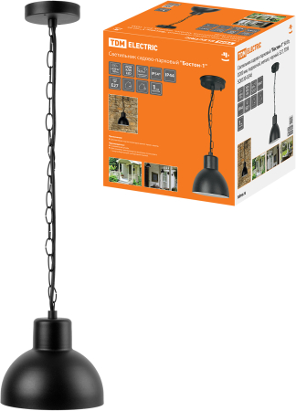 Светильник садово-парковый "Бостон-1" 60 Вт, D200 мм, подвес, металл, черный, Е27, TDM